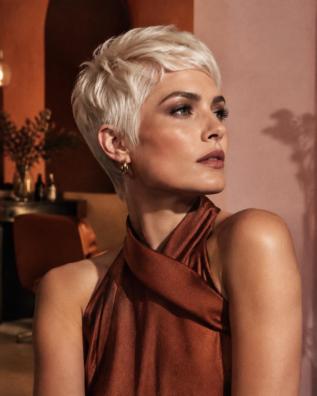 Textured platinum pixie cut